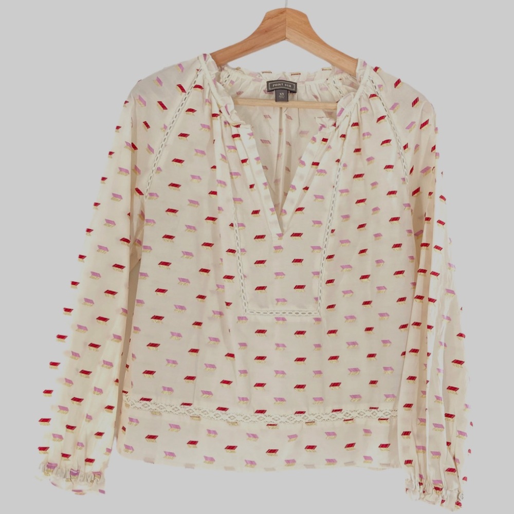 NWT  Point Sur J Crew Popover Top. Metallic Print Bohemian Top K5264 Medium - Picture 2 of 7